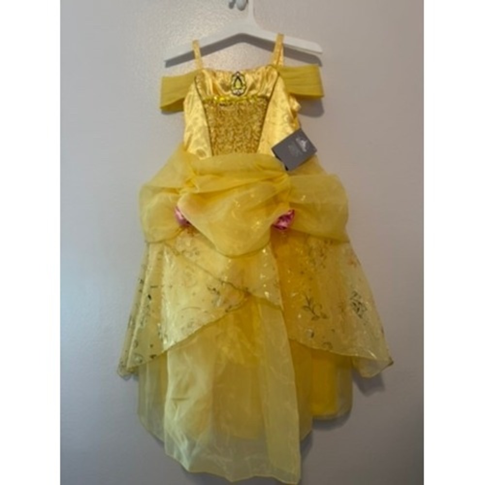 Disney Store Belle Costume Dress Beauty and the Beast Yellow Gold Kids 7/8 NEW